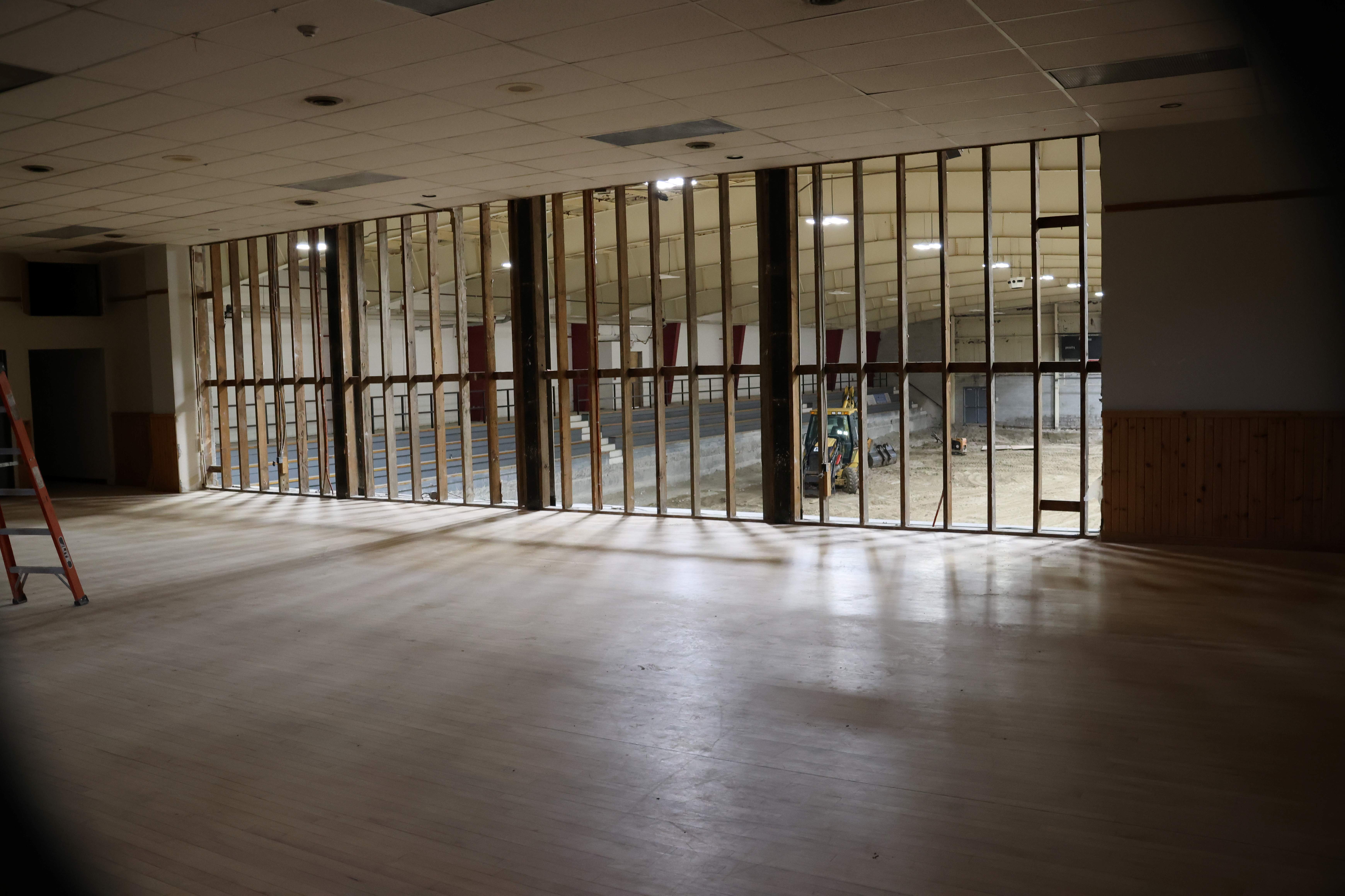 View from upstairs community centre onto ice pad